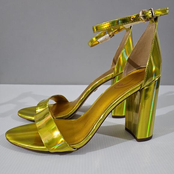 Sam Edelman Yaro Block Heel Sandal Womens 11 Metallic Gold Evening Wedding Party - Picture 1 of 14
